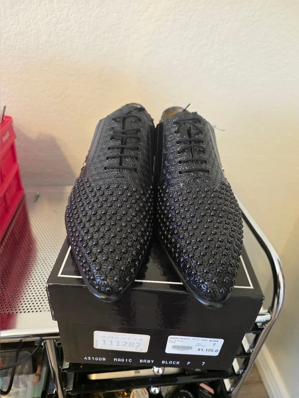 Men's Cesare Paciotti Black Embellished Lace-Up Dress Shoes